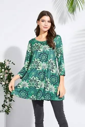 ENMAIN Womens Tops 3/4 Sleeve Plus Size Tunics to Wear with Leggings Dressy Casual Loose Blouses Swing Flare T-Shirt S-5XL - 3