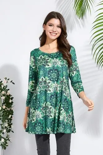 ENMAIN Womens Tops 3/4 Sleeve Plus Size Tunics to Wear with Leggings Dressy Casual Loose Blouses Swing Flare T-Shirt S-5XL - 5