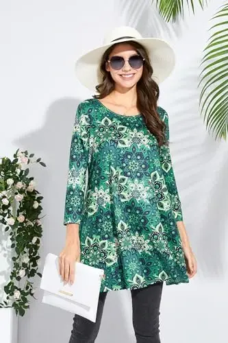 ENMAIN Womens Tops 3/4 Sleeve Plus Size Tunics to Wear with Leggings Dressy Casual Loose Blouses Swing Flare T-Shirt S-5XL - 6