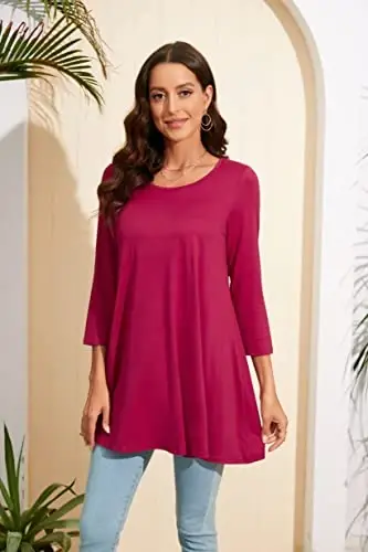 ENMAIN Womens Tops 3/4 Sleeve Plus Size Tunics to Wear with Leggings Dressy Casual Loose Blouses Swing Flare T-Shirt S-5XL - 3