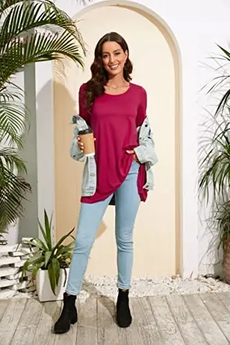 ENMAIN Womens Tops 3/4 Sleeve Plus Size Tunics to Wear with Leggings Dressy Casual Loose Blouses Swing Flare T-Shirt S-5XL - 6