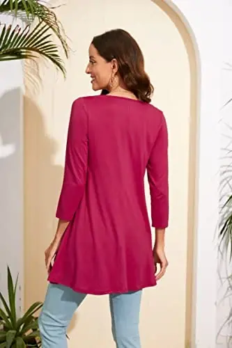 ENMAIN Womens Tops 3/4 Sleeve Plus Size Tunics to Wear with Leggings Dressy Casual Loose Blouses Swing Flare T-Shirt S-5XL - 2