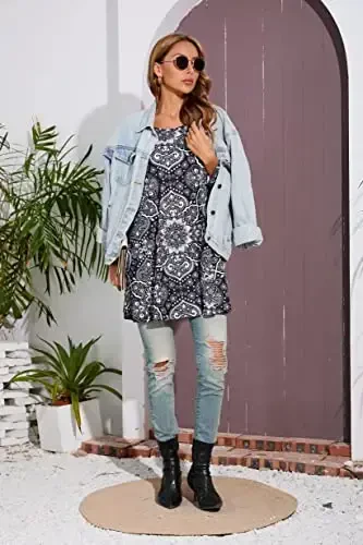 ENMAIN Womens Tops 3/4 Sleeve Plus Size Tunics to Wear with Leggings Dressy Casual Loose Blouses Swing Flare T-Shirt S-5XL - 5