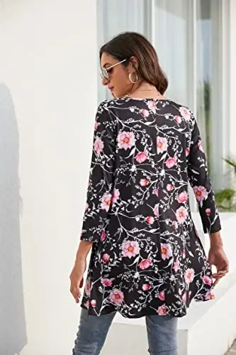 ENMAIN Womens Tops 3/4 Sleeve Plus Size Tunics to Wear with Leggings Dressy Casual Loose Blouses Swing Flare T-Shirt S-5XL - 2