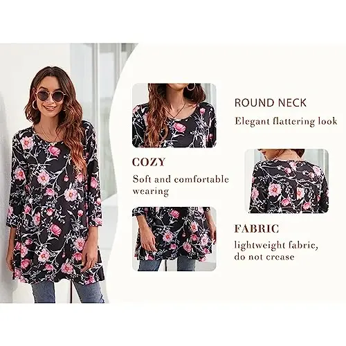 ENMAIN Womens Tops 3/4 Sleeve Plus Size Tunics to Wear with Leggings Dressy Casual Loose Blouses Swing Flare T-Shirt S-5XL - 6
