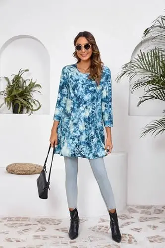 ENMAIN Womens Tops 3/4 Sleeve Plus Size Tunics to Wear with Leggings Dressy Casual Loose Blouses Swing Flare T-Shirt S-5XL - 5