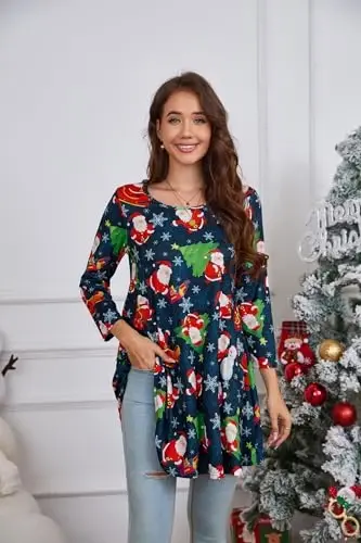 ENMAIN Womens Tops 3/4 Sleeve Plus Size Tunics to Wear with Leggings Dressy Casual Loose Blouses Swing Flare T-Shirt S-5XL - 3