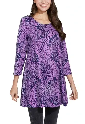 ENMAIN Womens Tops 3/4 Sleeve Plus Size Tunics to Wear with Leggings Dressy Casual Loose Blouses Swing Flare T-Shirt S-5XL 