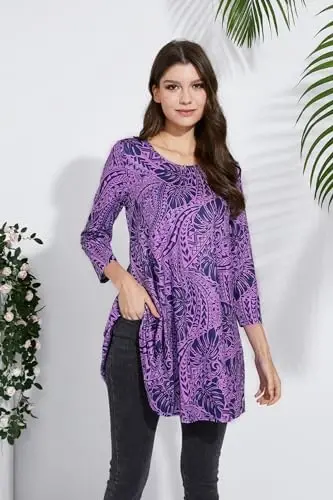 ENMAIN Womens Tops 3/4 Sleeve Plus Size Tunics to Wear with Leggings Dressy Casual Loose Blouses Swing Flare T-Shirt S-5XL - 3