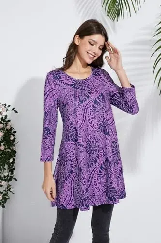 ENMAIN Womens Tops 3/4 Sleeve Plus Size Tunics to Wear with Leggings Dressy Casual Loose Blouses Swing Flare T-Shirt S-5XL - 2