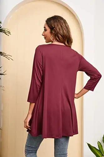 ENMAIN Womens Tops 3/4 Sleeve Plus Size Tunics to Wear with Leggings Dressy Casual Loose Blouses Swing Flare T-Shirt S-5XL - 2