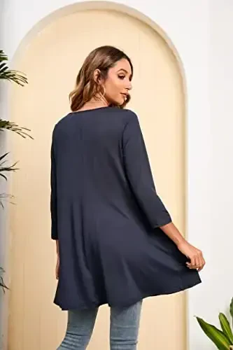 ENMAIN Womens Tops 3/4 Sleeve Plus Size Tunics to Wear with Leggings Dressy Casual Loose Blouses Swing Flare T-Shirt S-5XL - 2
