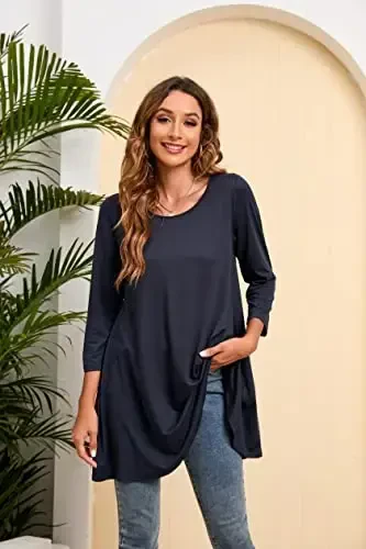 ENMAIN Womens Tops 3/4 Sleeve Plus Size Tunics to Wear with Leggings Dressy Casual Loose Blouses Swing Flare T-Shirt S-5XL - 3