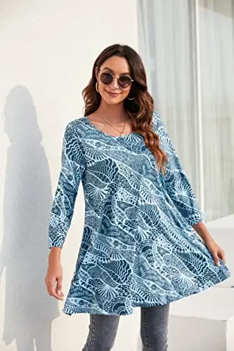 ENMAIN Womens Tops 3/4 Sleeve Plus Size Tunics to Wear with Leggings Dressy Casual Loose Blouses Swing Flare T-Shirt S-5XL - 4