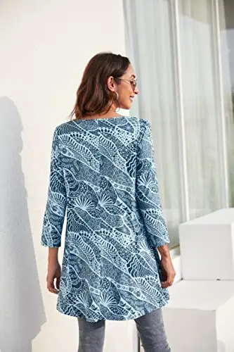 ENMAIN Womens Tops 3/4 Sleeve Plus Size Tunics to Wear with Leggings Dressy Casual Loose Blouses Swing Flare T-Shirt S-5XL - 2