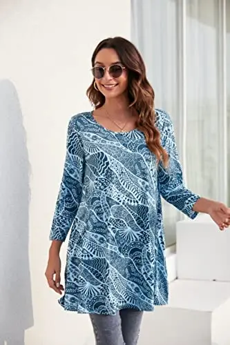 ENMAIN Womens Tops 3/4 Sleeve Plus Size Tunics to Wear with Leggings Dressy Casual Loose Blouses Swing Flare T-Shirt S-5XL - 3