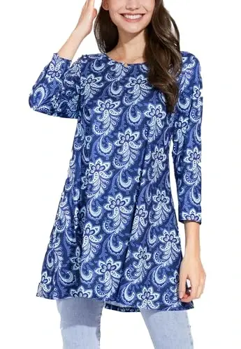 ENMAIN Womens Tops 3/4 Sleeve Plus Size Tunics to Wear with Leggings Dressy Casual Loose Blouses Swing Flare T-Shirt S-5XL - 1