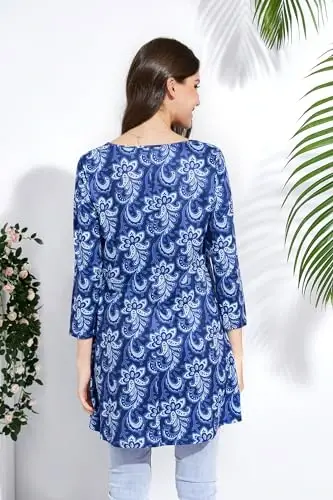 ENMAIN Womens Tops 3/4 Sleeve Plus Size Tunics to Wear with Leggings Dressy Casual Loose Blouses Swing Flare T-Shirt S-5XL - 2