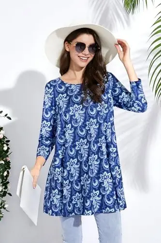 ENMAIN Womens Tops 3/4 Sleeve Plus Size Tunics to Wear with Leggings Dressy Casual Loose Blouses Swing Flare T-Shirt S-5XL - 5