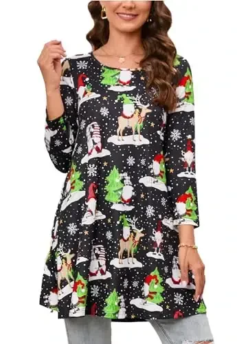 ENMAIN Womens Tops 3/4 Sleeve Plus Size Tunics to Wear with Leggings Dressy Casual Loose Blouses Swing Flare T-Shirt S-5XL 