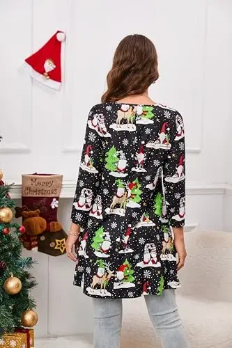 ENMAIN Womens Tops 3/4 Sleeve Plus Size Tunics to Wear with Leggings Dressy Casual Loose Blouses Swing Flare T-Shirt S-5XL - 2