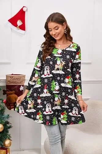 ENMAIN Womens Tops 3/4 Sleeve Plus Size Tunics to Wear with Leggings Dressy Casual Loose Blouses Swing Flare T-Shirt S-5XL - 3