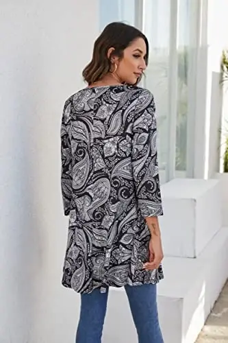 ENMAIN Womens Tops 3/4 Sleeve Plus Size Tunics to Wear with Leggings Dressy Casual Loose Blouses Swing Flare T-Shirt S-5XL - 2