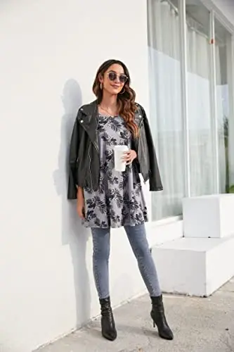 ENMAIN Womens Tops 3/4 Sleeve Plus Size Tunics to Wear with Leggings Dressy Casual Loose Blouses Swing Flare T-Shirt S-5XL - 5