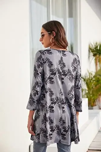 ENMAIN Womens Tops 3/4 Sleeve Plus Size Tunics to Wear with Leggings Dressy Casual Loose Blouses Swing Flare T-Shirt S-5XL - 2