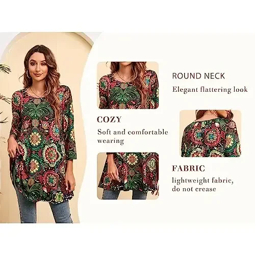 ENMAIN Womens Tops 3/4 Sleeve Plus Size Tunics to Wear with Leggings Dressy Casual Loose Blouses Swing Flare T-Shirt S-5XL - 6