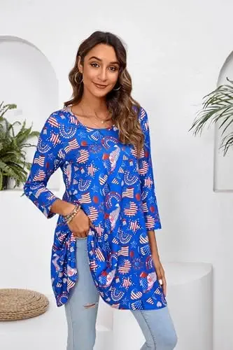 ENMAIN Womens Tops 3/4 Sleeve Plus Size Tunics to Wear with Leggings Dressy Casual Loose Blouses Swing Flare T-Shirt S-5XL - 2