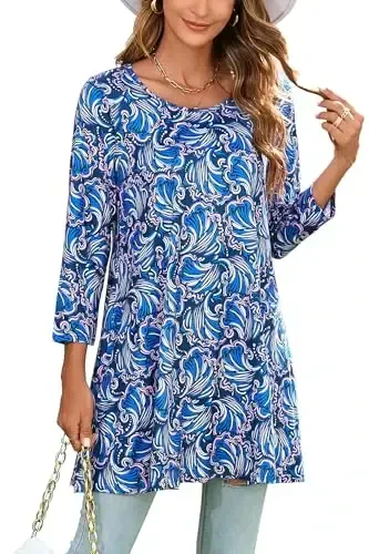 ENMAIN Womens Tops 3/4 Sleeve Plus Size Tunics to Wear with Leggings Dressy Casual Loose Blouses Swing Flare T-Shirt S-5XL - 1