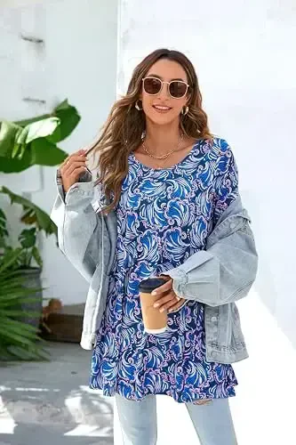 ENMAIN Womens Tops 3/4 Sleeve Plus Size Tunics to Wear with Leggings Dressy Casual Loose Blouses Swing Flare T-Shirt S-5XL - 5