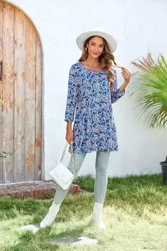 ENMAIN Womens Tops 3/4 Sleeve Plus Size Tunics to Wear with Leggings Dressy Casual Loose Blouses Swing Flare T-Shirt S-5XL - 6