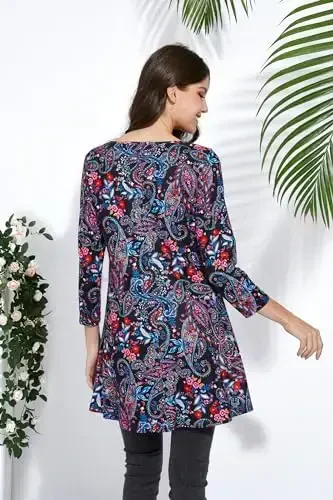 ENMAIN Womens Tops 3/4 Sleeve Plus Size Tunics to Wear with Leggings Dressy Casual Loose Blouses Swing Flare T-Shirt S-5XL - ENMAIN (1)