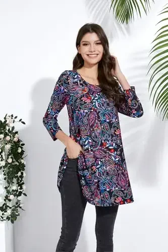 ENMAIN Womens Tops 3/4 Sleeve Plus Size Tunics to Wear with Leggings Dressy Casual Loose Blouses Swing Flare T-Shirt S-5XL - 4
