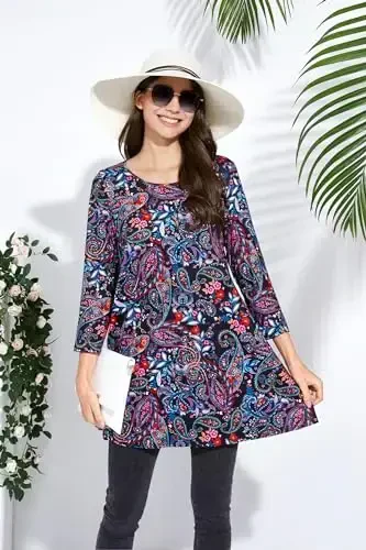 ENMAIN Womens Tops 3/4 Sleeve Plus Size Tunics to Wear with Leggings Dressy Casual Loose Blouses Swing Flare T-Shirt S-5XL - 6