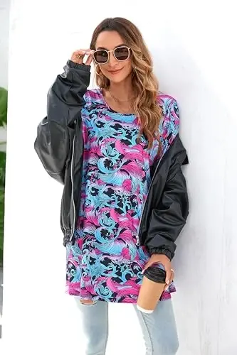 ENMAIN Women's Tops 3/4 Sleeve Dressy Casual Plus Size Tunic Tops to Wear with Leggings Swing Flare T-Shirt Loose Fit Blouses - 4