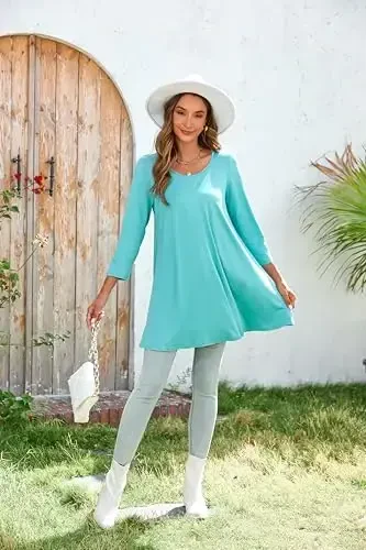 ENMAIN Women's Tops 3/4 Sleeve Dressy Casual Plus Size Tunic Tops to Wear with Leggings Swing Flare T-Shirt Loose Fit Blouses - 6
