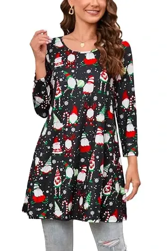 ENMAIN Women's Tops 3/4 Sleeve Dressy Casual Plus Size Tunic Tops to Wear with Leggings Swing Flare T-Shirt Loose Fit Blouses - 1