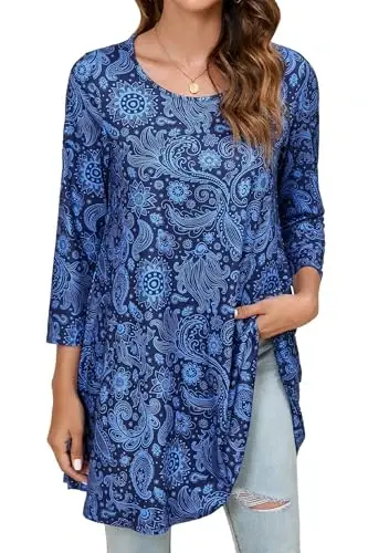 ENMAIN Women's Tops 3/4 Sleeve Dressy Casual Plus Size Tunic Tops to Wear with Leggings Swing Flare T-Shirt Loose Fit Blouses - 1