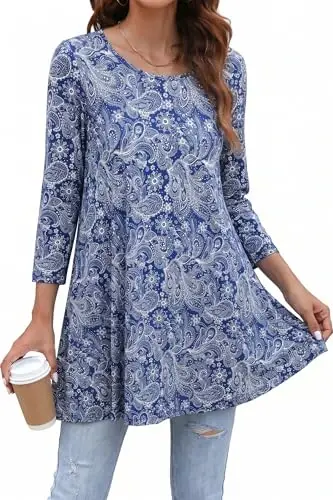 ENMAIN Womens Tops 3/4 Sleeve Tunic Tops Dressy Casual Plus Size Tunic To Wear With Leggings Swing Shirt Loose Fit Blouses 