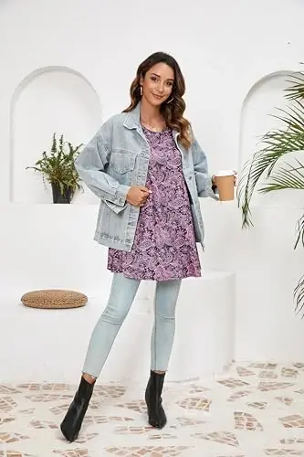 ENMAIN Women's Tops 3/4 Sleeve Dressy Casual Plus Size Tunic Tops to Wear with Leggings Swing Flare T-Shirt Loose Fit Blouses - 6