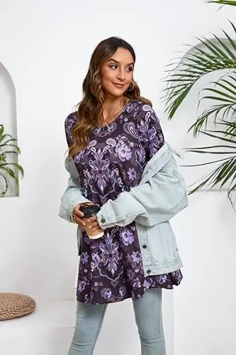 ENMAIN Women's Tops 3/4 Sleeve Dressy Casual Plus Size Tunic Tops to Wear with Leggings Swing Flare T-Shirt Loose Fit Blouses - 5