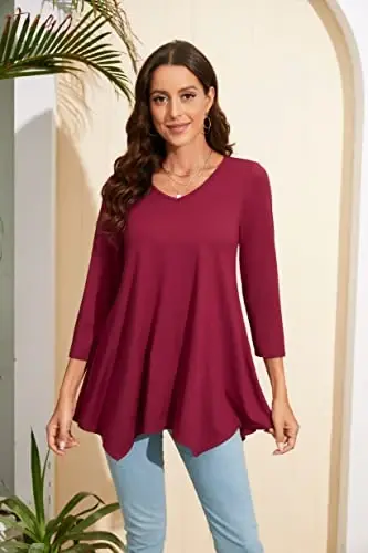 ENMAIN Women's Tops 3/4 Sleeve Dressy Casual Plus Size Tunic Tops to Wear with Leggings Swing Flare T-Shirt Loose Fit Blouses - 3