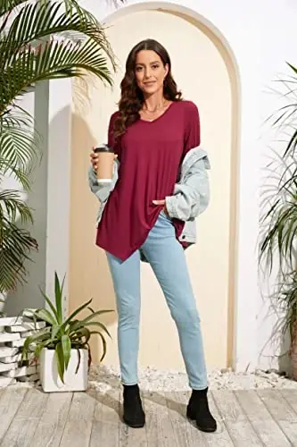 ENMAIN Women's Tops 3/4 Sleeve Dressy Casual Plus Size Tunic Tops to Wear with Leggings Swing Flare T-Shirt Loose Fit Blouses - 6