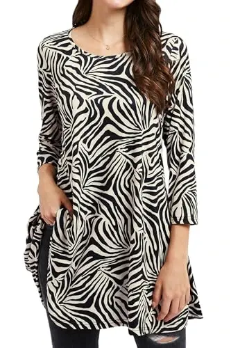 ENMAIN Women's Tops 3/4 Sleeve Dressy Casual Plus Size Tunic Tops to Wear with Leggings Swing Flare T-Shirt Loose Fit Blouses - 1