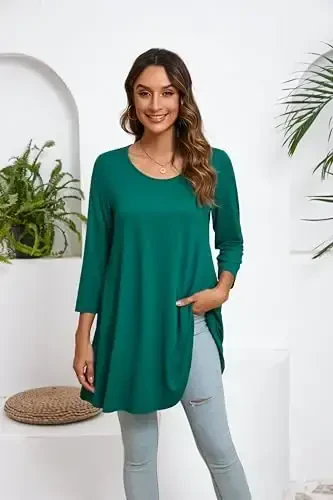 ENMAIN Women's Tops 3/4 Sleeve Dressy Casual Plus Size Tunic Tops to Wear with Leggings Swing Flare T-Shirt Loose Fit Blouses - 3
