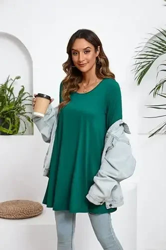 ENMAIN Women's Tops 3/4 Sleeve Dressy Casual Plus Size Tunic Tops to Wear with Leggings Swing Flare T-Shirt Loose Fit Blouses - 4
