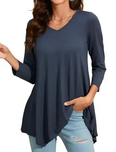 ENMAIN Women's Tops 3/4 Sleeve Dressy Casual Plus Size Tunic Tops to Wear with Leggings Swing Flare T-Shirt Loose Fit Blouses - 1